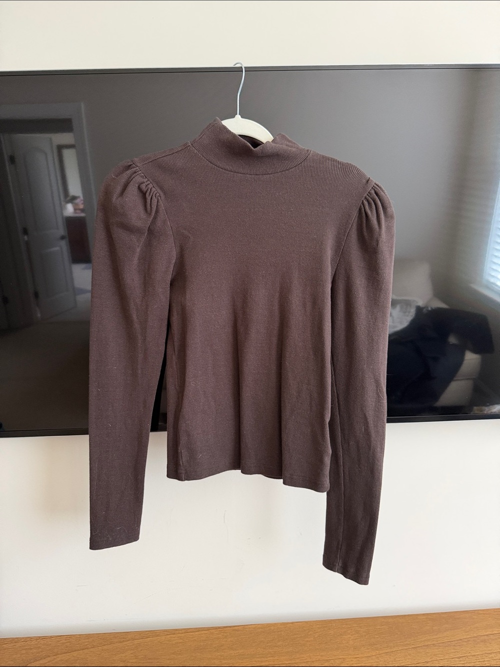 GAP Brown Puff-Sleeve Mock Neck Long Sleeve Top